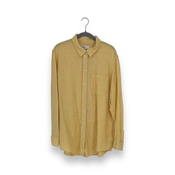 GAP Yellow White Striped 100% Linen Long Sleeve Button Up Shirt - Picture 1 of 6